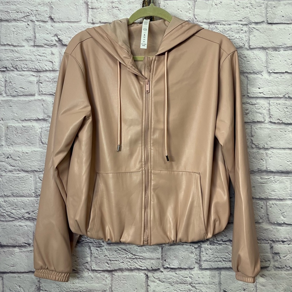 0923.  Elegant Pink Blush Vegan Leather Bomber Jacket